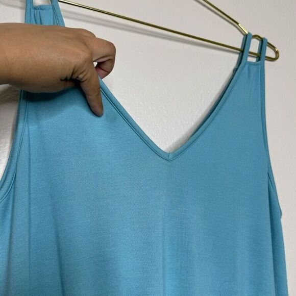 Ramy Brook Romper Size Medium Teal Blue Sleeveless Jersey Stretch Lounge Pockets - Picture 3 of 12